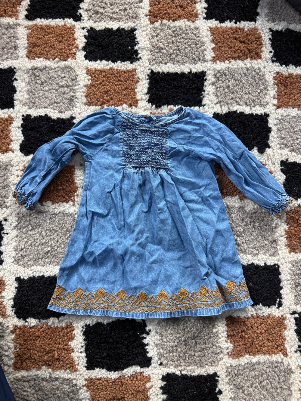 Pink Chicken Girls' Blue Denim-Look Dress with Gold Trim
